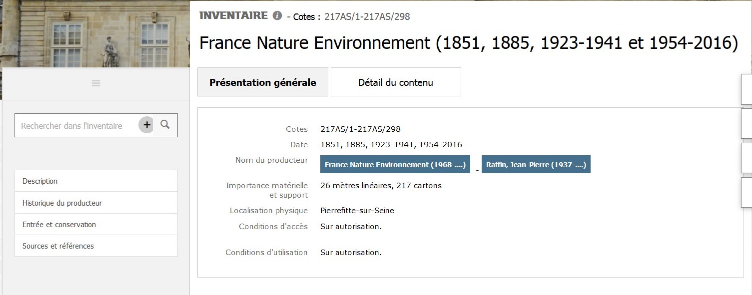 Instrument de recherche : site Internet Archives nationales